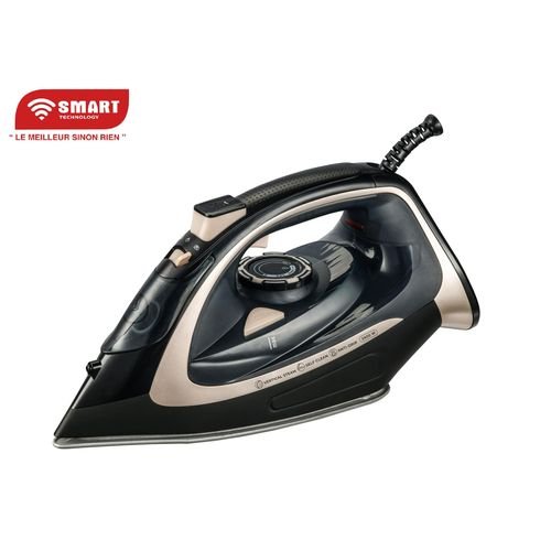 SMART TECHNOLOGY Fer À Repasser À Vapeur 2400W - 300ml- Semelle Céramique 52 Trous - Anti-Goutte & Arrêt Auto - STPFR-5104B- Noir & Beige (Garantie 3 Mois)